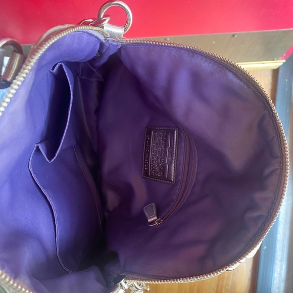 Elegant Coach Poppy Signature Lurex canvas Satchel crossbody, grey/beige/silver - Picture 12 of 16